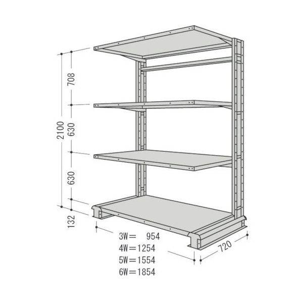 NF スチール製軽中量ボルトレス棚 キャンチラック単式増結1連 間口1854×奥行720×高さ2100mm 階段4段 CR76L-S4B 1台（直送品）