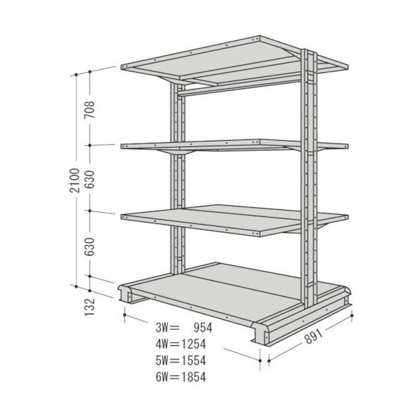 日本ファイリング NF キャンチラック複式増結1連W1254D891H2100F4 CR74S-W4B 1台 135-8657（直送品）