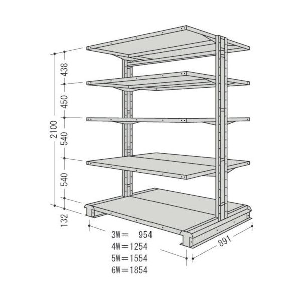 日本ファイリング NF キャンチラック複式増結1連W1854D891H2100F5 CR76S-W5B 1台 136-3456（直送品）