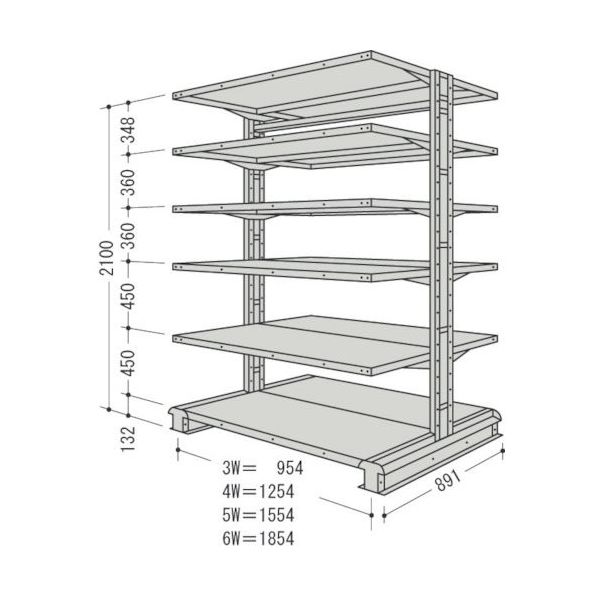 NF スチール製軽中量ボルトレス棚 キャンチラック複式増結1連 間口1554×奥行891×高さ2100mm 階段数6 CR75S-W6B（直送品）