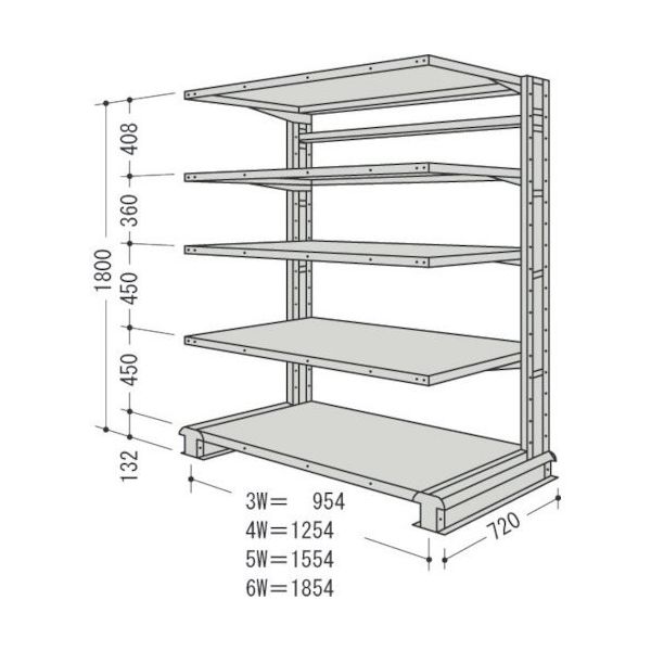 NF スチール製軽中量ボルトレス棚 キャンチラック単式1連 間口1854×奥行720×高さ1800mm 5段 CR66L-S5 1台（直送品）