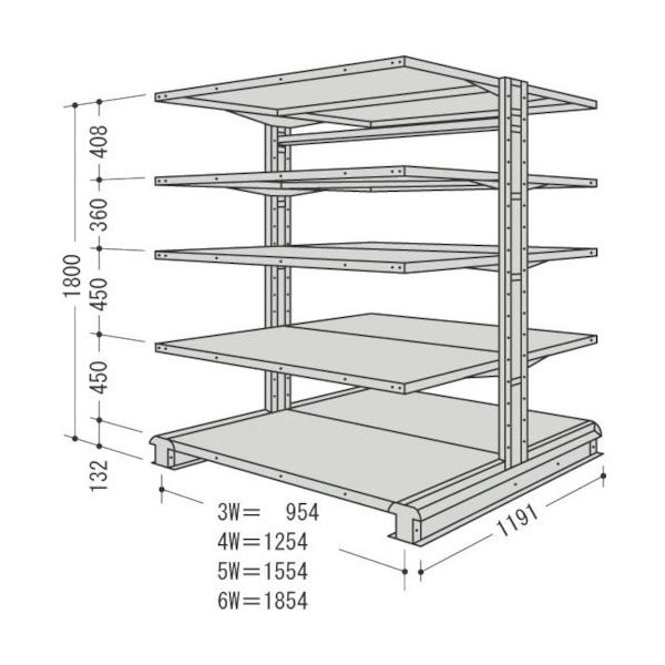 日本ファイリング NF キャンチラック複式増結1連W954D1191H1800F3 CR63L-W5B 1台 136-0239（直送品）