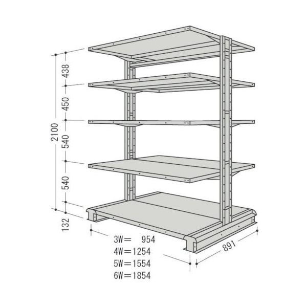 日本ファイリング NF キャンチラック複式増結1連W1254D891H2100F5 CR74S-W5B 1台 135-2379（直送品）