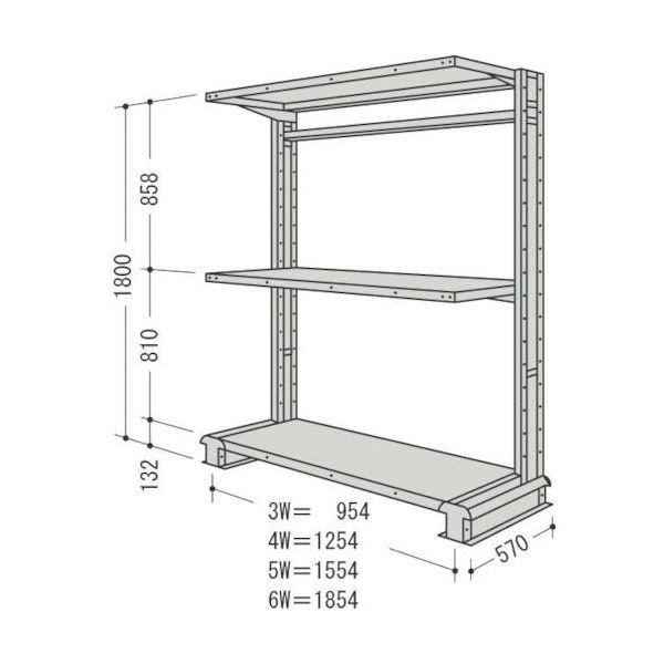 NF スチール製軽中量ボルトレス棚 キャンチラック単式増結1連 間口1254×奥行570×高さ1800mm 階段3段 CR64S-S3B（直送品）