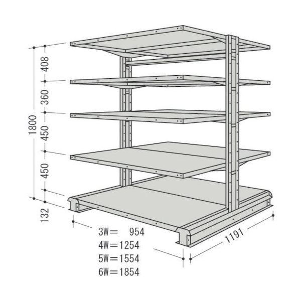 日本ファイリング NF キャンチラック複式増結1連W1554D1191H1800F3 CR65L-W5B 1台 135-5494（直送品）