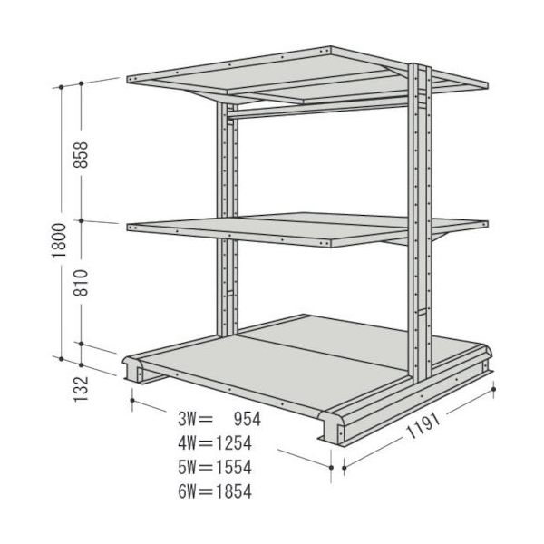 日本ファイリング NF キャンチラック複式1連W1554D1191H1800F3 CR65L-W3 1台 135-7039（直送品）