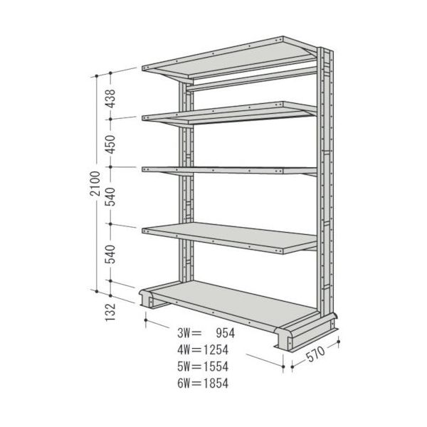 NF スチール製軽中量ボルトレス棚 キャンチラック単式1連 間口1554×奥行570×高さ2100mm 階段数5段 CR75S-S5 1台（直送品）