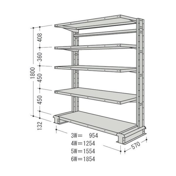 日本ファイリング NF キャンチラック単式1連W1254D570H1800F5 CR64S-S5 1台 135-5454（直送品）