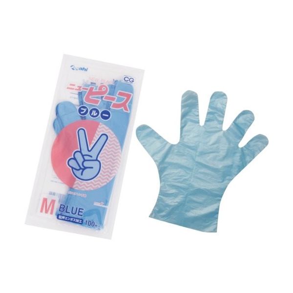 旭創業 Asahi バイオマス ポリエチレン手袋 ニューピースブルー袋入M(100枚入) 11411 1セット(12000枚:100枚×120袋)（直送品）