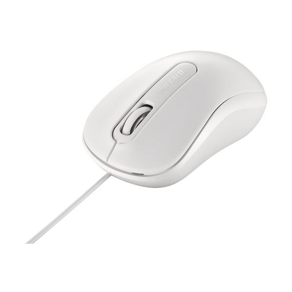 バッファロー BAFFALO 有線 光学式マウス 3ボタンタイプ Mサイズ ホワイト BSMOU050MWHZ 1個 457-6219（直送品）