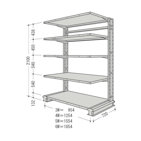 NF スチール製軽中量ボルトレス棚 キャンチラック単式増結1連 間口1854×奥行720×高さ2100mm 階段5段 CR76L-S5B  1台（直送品） - アスクル