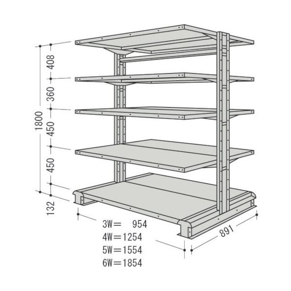 日本ファイリング NF キャンチラック複式増結1連W1254D891H1800F3 CR64S-W5B 1台 136-4929（直送品）