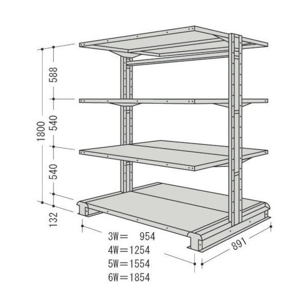 日本ファイリング NF キャンチラック複式1連W1254D891H1800F4 CR64S-W4 1台 136-3355（直送品）