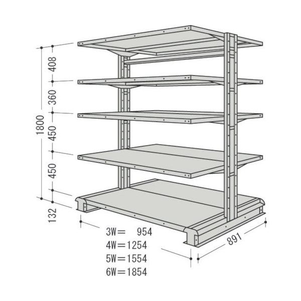 日本ファイリング NF キャンチラック複式1連W1854D891H1800F5 CR66S-W5 1台 136-3411（直送品）