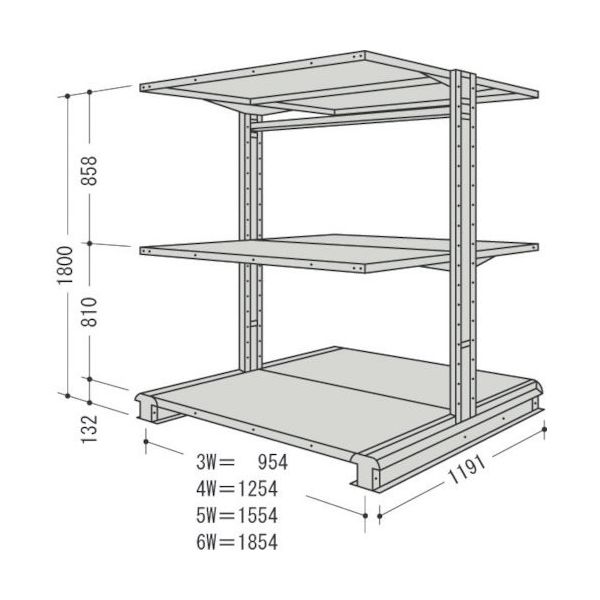 日本ファイリング NF キャンチラック複式1連W1254D1191H1800F3 CR64L-W3 1台 135-5530（直送品）