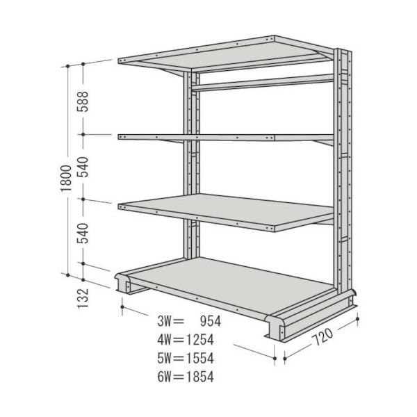 日本ファイリング NF キャンチラック単式1連W1554D720H1800F4 CR65L-S4 1台 135-3906（直送品）