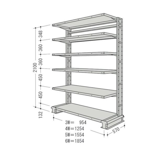 NF スチール製軽中量ボルトレス棚 キャンチラック単式1連 間口1554×奥行570×高さ2100mm 階段数6段 CR75S-S6 1台（直送品）