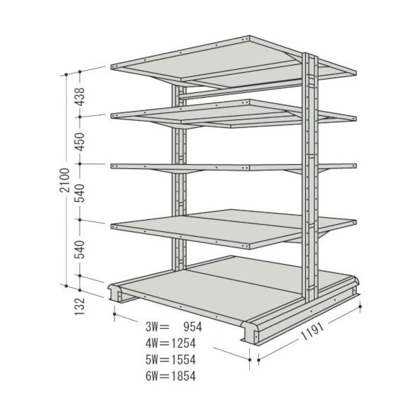 NF スチール製軽中量ボルトレス棚 キャンチラック複式増結1連 間口1854×奥行1191×高さ2100mm 階段5段 CR76L-W5B（直送品）