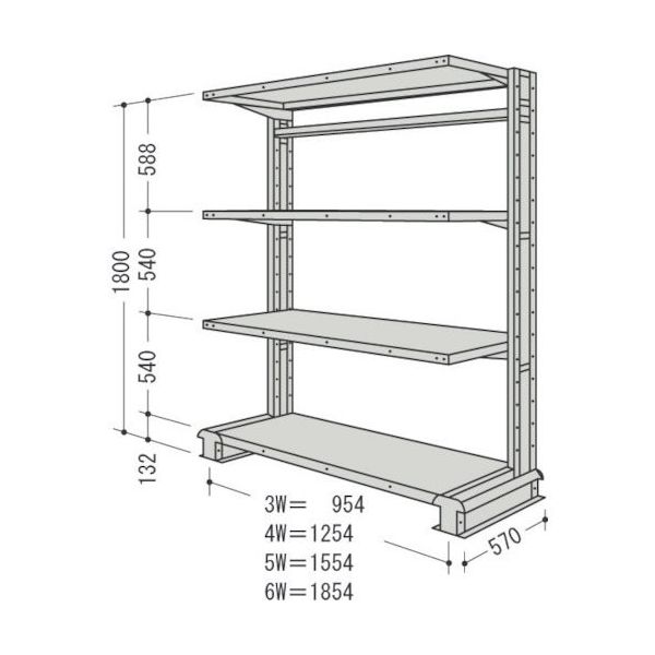 NF スチール製軽中量ボルトレス棚 キャンチラック単式増結1連 間口1554×奥行570×高さ1800mm 4段 CR65S-S4B 1台（直送品）