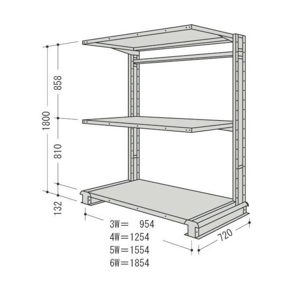 日本ファイリング NF キャンチラック単式1連W1254D720H1800F3 CR64L-S3 1台 135-2321（直送品）