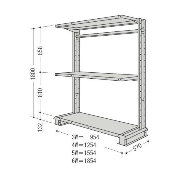 NF スチール製軽中量ボルトレス棚 キャンチラック単式1連 間口1554×奥行570×高さ1800mm 階段数3段 CR65S-S3 1台（直送品）