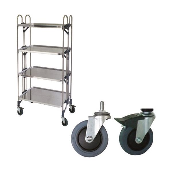 トクヤマ ステンレス パンチング折りたたみ式ワゴン 静かなキャスター仕様 FEOPM-4SE 1台 176-9009（直送品）