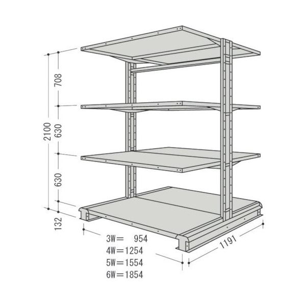 NF スチール製軽中量ボルトレス棚 キャンチラック複式増結1連 間口1854×奥行1191×高さ2100mm 階段4段 CR76L-W4B（直送品）