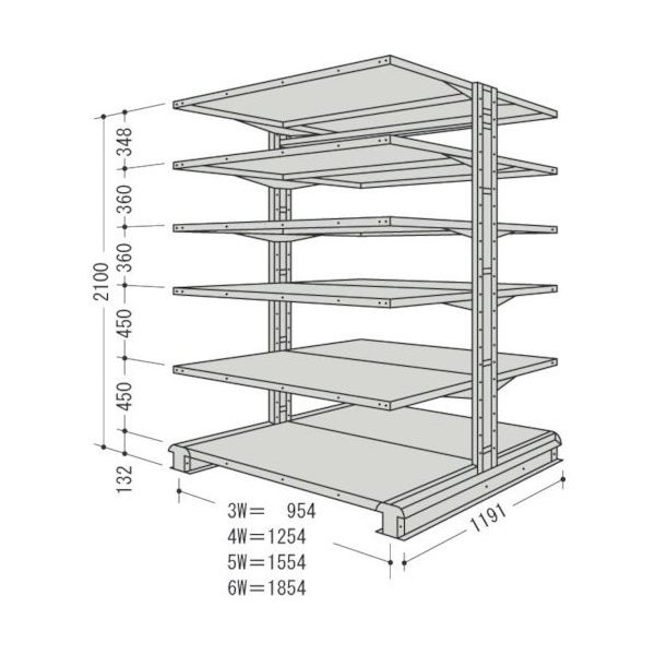 NF スチール製軽中量ボルトレス棚 キャンチラック複式増結1連 間口1854×奥行1191×高さ2100mm 階段6段 CR76L-W6B（直送品）