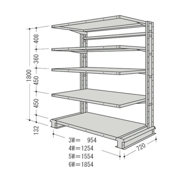 日本ファイリング NF キャンチラック単式増結1連W1254D720H1800F3 CR64L-S5B 1台 135-3925（直送品）