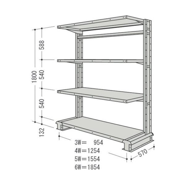 日本ファイリング NF キャンチラック単式1連W1254D570H1800F4 CR64S-S4 1台 136-1793（直送品）