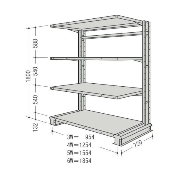 日本ファイリング NF キャンチラック単式1連W954D720H1800F4 CR63L-S4 1台 136-3361（直送品）