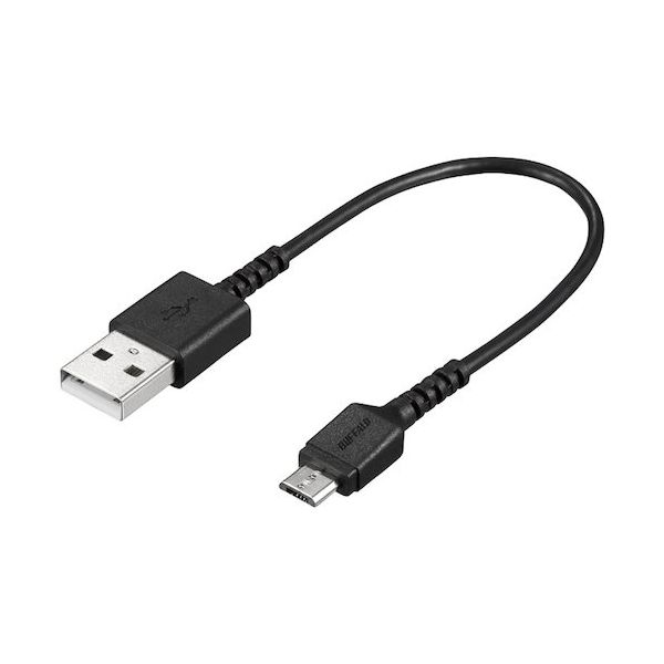 バッファロー USB2.0 A to microB ラバーブッシュスリムケーブル 0.1m ブラック BU2AMBS01BK 1個 453-9601（直送品）