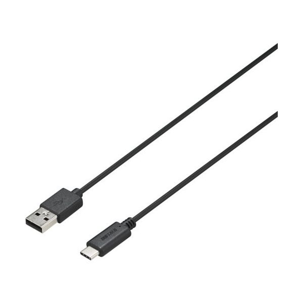 バッファロー USB2.0 AーC やわらかケーブル 1m ブラック BU2ACY10BK 1個 452-8244（直送品）