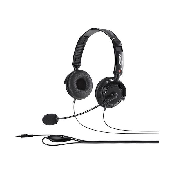 両耳ヘッドバンド式ステレオヘッドセット 大型ドライバー搭載/4極ミニプラグ接続/折りたたみタイプ ブラック BSHSHCS310BK 1個（直送品）