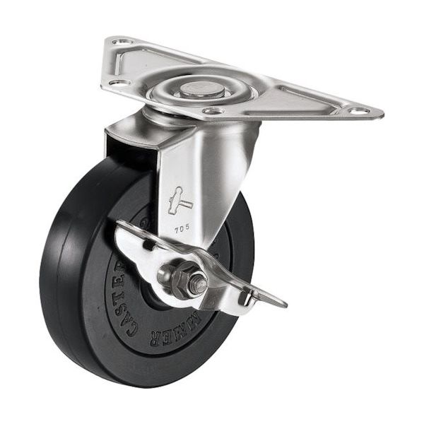 ハンマーキャスター ハンマー Eオールステンレスコーナー 旋回式ゴム車輪 85mm ストッパー付 215S0E-R85 1個（直送品）
