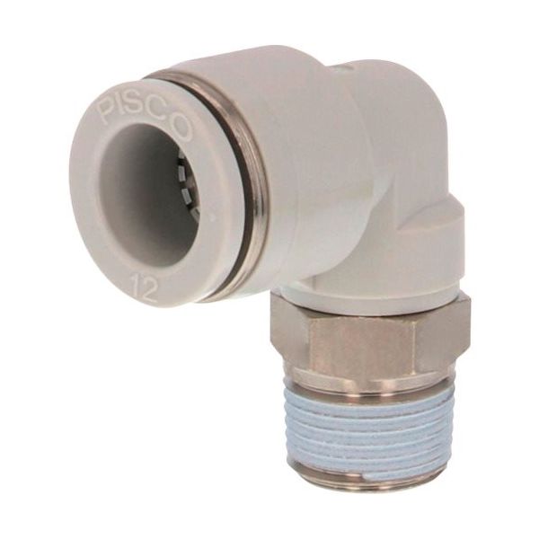 日本ピスコ ピスコ チューブフィッティング エルボ 適合外径12mm 接続口径R3/8 ライトグレー PL12-03W 1セット(10個)（直送品）
