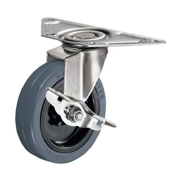 ハンマー Eオールステンレスコーナー 旋回式ゴム車輪(ナイロンホイール)100mm ストッパー付 215S0E-RN100 1個（直送品）