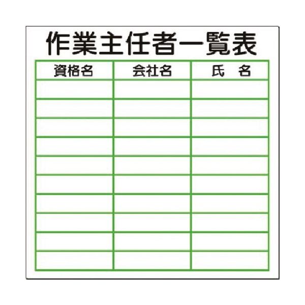 つくし工房 つくし 小型掲示板パーツ 作業主任者一覧表 KG-215 1枚 183-3679（直送品）