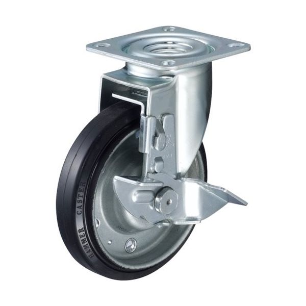 ハンマー プレート式キャスター 自在(ストッパー付) 車輪径100mm ゴム車輪(ボールベアリング) 4132S-1RB100 1個（直送品）