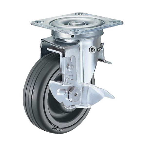 ハンマー スイッチキャスター ゴム車輪(ナイロンホイール・ボールベアリング)150mm ストッパー付 413F0S-CHR150 1個（直送品）