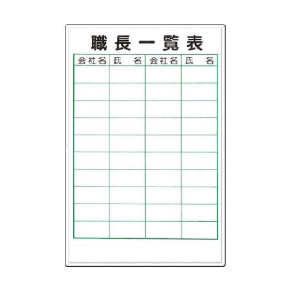 つくし工房 つくし 掲示板 職長一覧表 (ボードマーカー付) 89-G 1枚 183-8471（直送品）