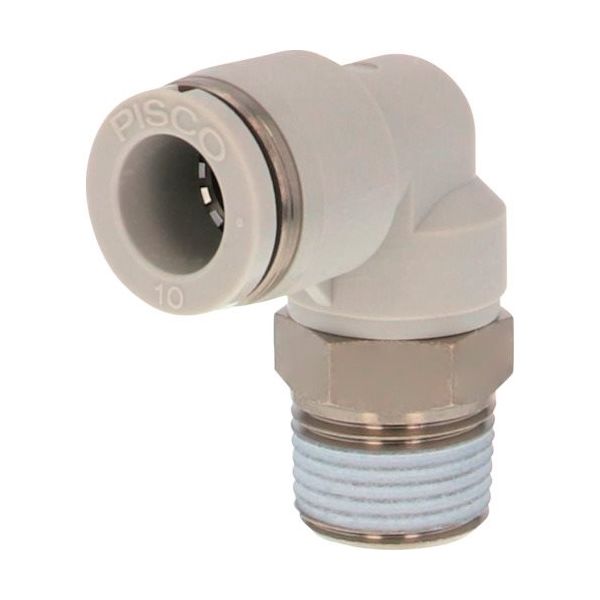 日本ピスコ ピスコ チューブフィッティング エルボ 適合外径10mm 接続口径R3/8 ライトグレー PL10-03W 1セット(10個)（直送品）