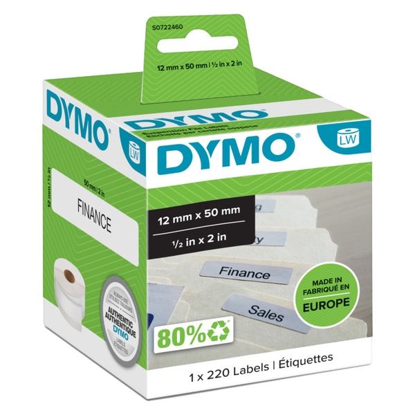 DYMO（ダイモ） ダイモ ラベルプリンター用 フォルダーラベル 12×50mm 220枚 S0722460 1個（直送品）