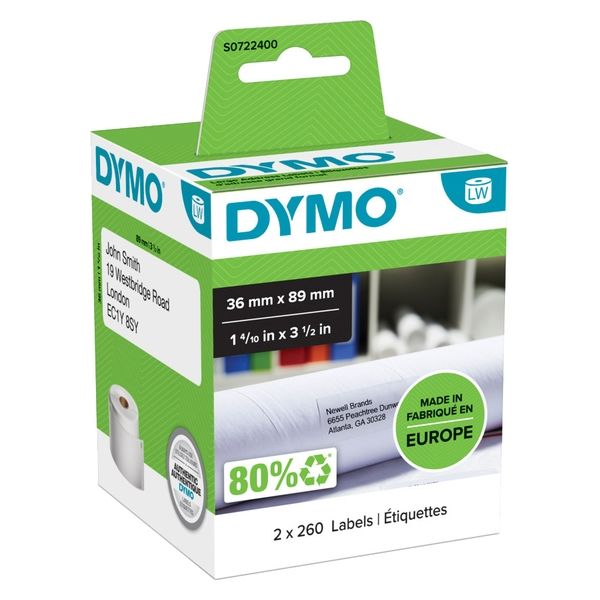 DYMO（ダイモ） ダイモ ラベルプリンター用 アドレスラベル(L) 36×89mm 260枚×22ロール入 S0722400 1個（直送品）