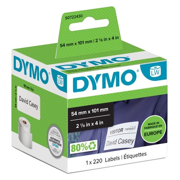 DYMO（ダイモ） ダイモ ラベルプリンター用 ネームバッジラベル 54×101mm 220枚 S0722430 1個（直送品）