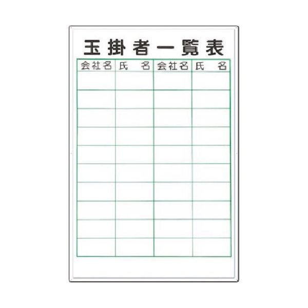 つくし工房 つくし 掲示板 玉掛者一覧表 (ボードマーカー付) 89-C 1枚 185-5758（直送品）