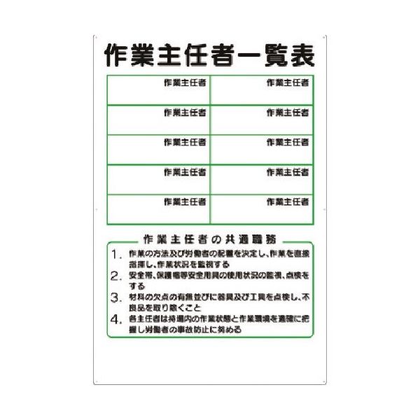 つくし工房 つくし 掲示板 作業主任者一覧表 SCボード製 89-S 1台 183-6918（直送品）
