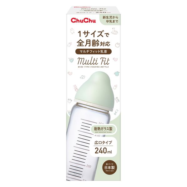 チュチュ マルチフィット広口タイプ 耐熱ガラス製ほ乳瓶240mL ジェクス