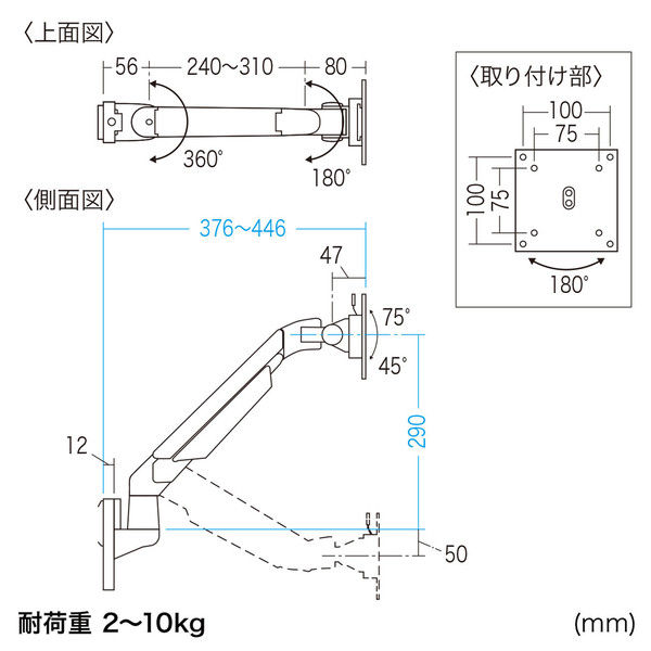 【処分品】サンワサプライ 水平垂直アーム（2関節） CR-HGCHLA4W 1台（直送品）