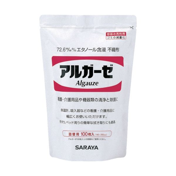 サラヤ エタノール含浸不織布ガーゼ アルガーゼ 100枚入詰替 42378 1個(100枚) 835-4627（直送品）